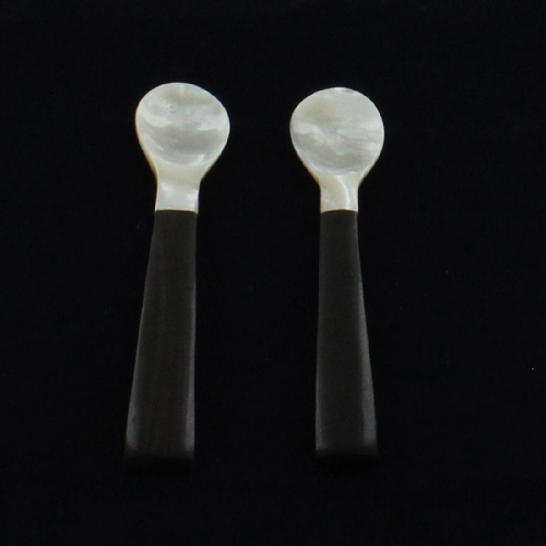 Mother of Pearl Black Ebony Wood Spoon: Well crafted new 2 pc spoon set; 5.5" each