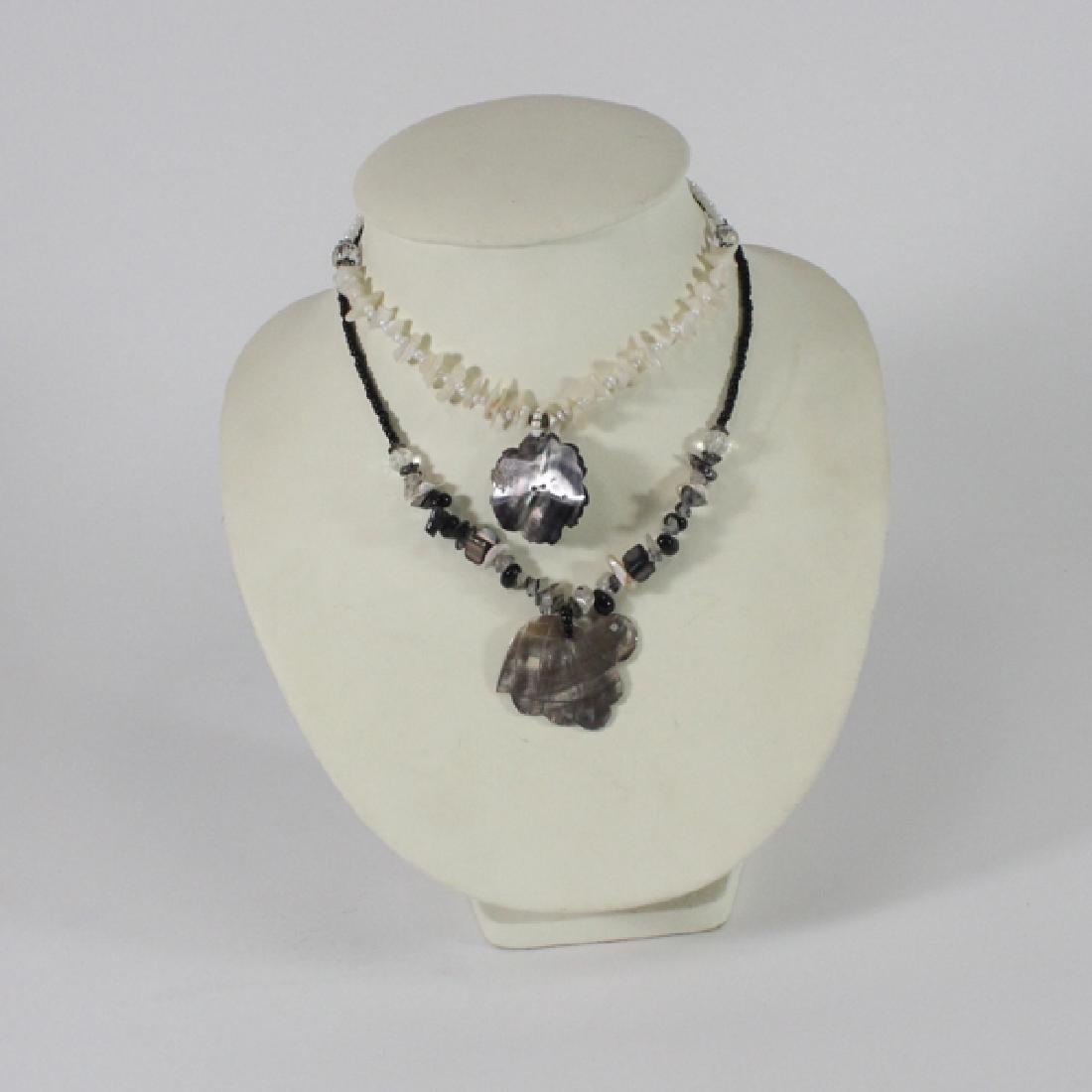 2 New Handcarved Shell Necklace Choker Pendants: Handcrafted set of 2