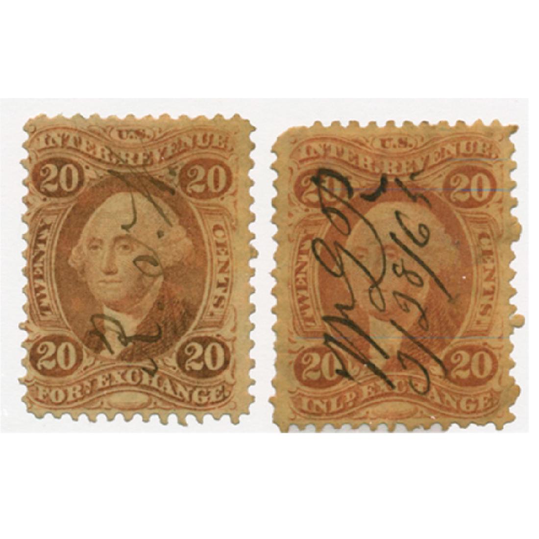 1861 US 20c Revenue Stamp Set 2pcs (1 of 1)