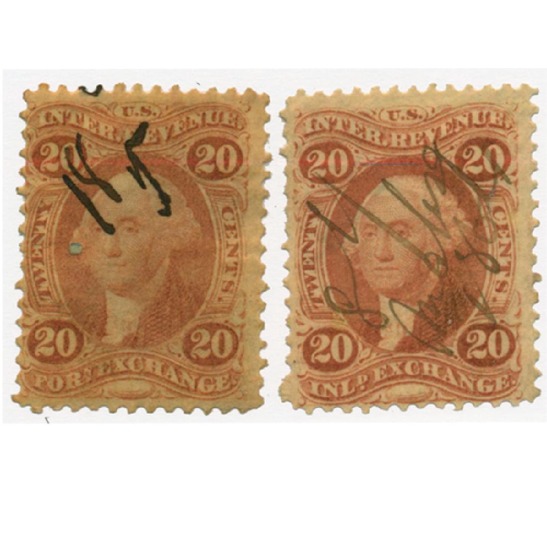 1861 US 20c Revenue Stamp Set 2pcs (1 of 1)