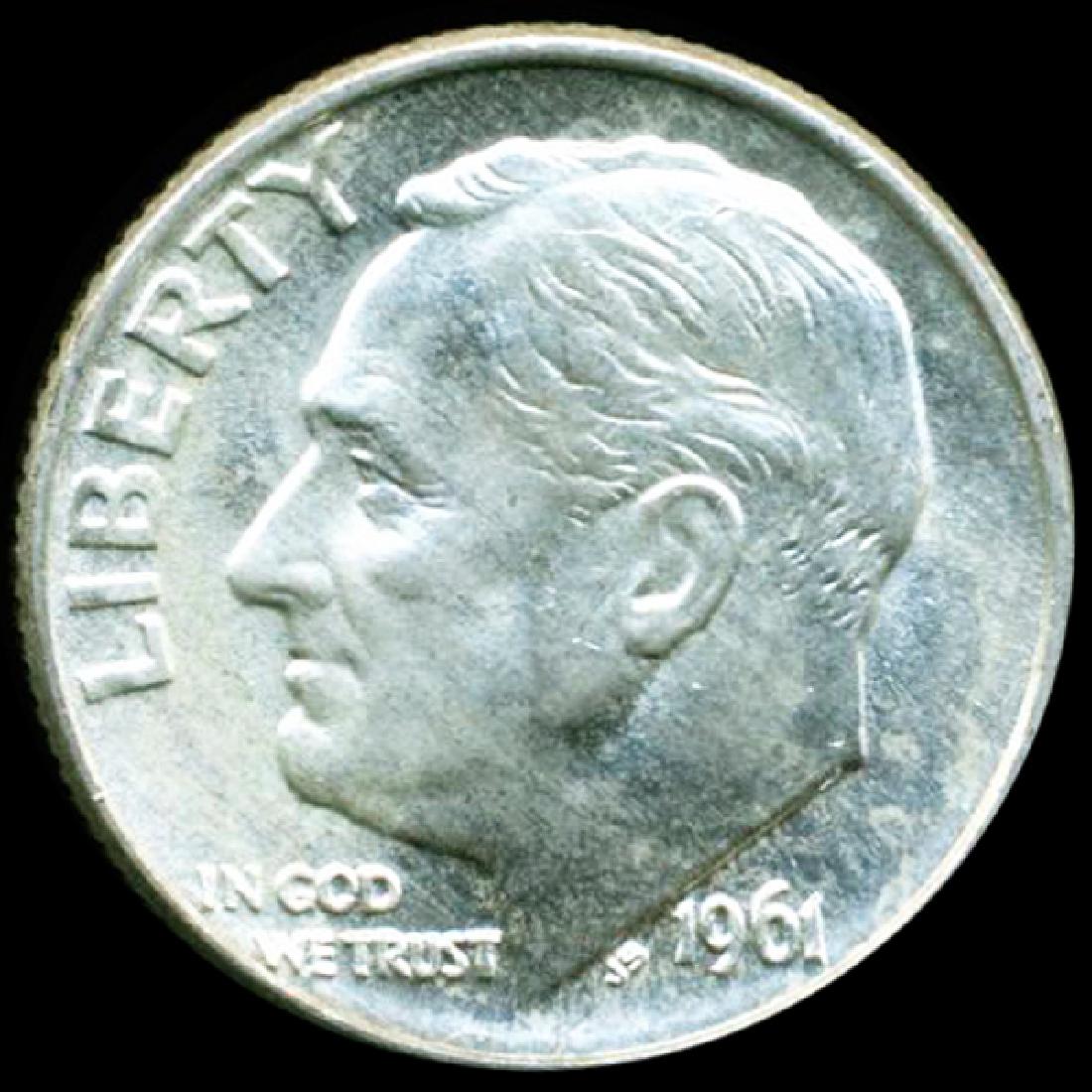 1961D FDR Silver 10c GEM Unc Full Bands (1 of 2)