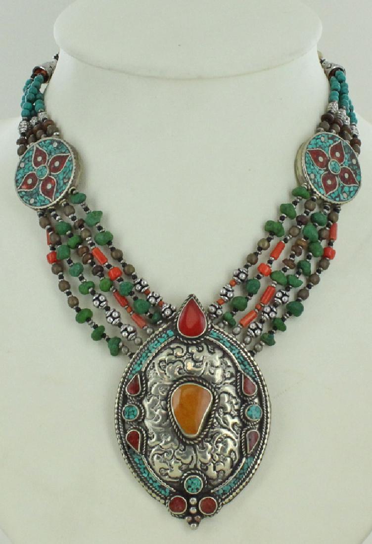 Heavy Tibet Coral Carnelian & Turquoise Necklace: Excellent handcrafted piece