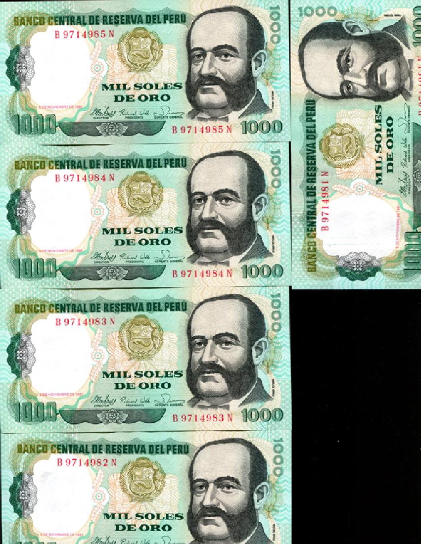 1981 Peru 1000S Crisp Unc Note 10pcs Scarce Sequential (1 of 2)