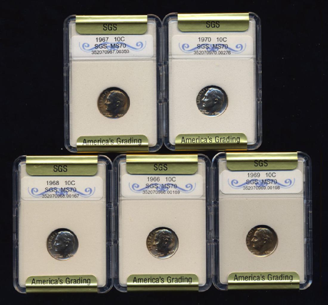 1966-70 Roosevelt Dime Set Graded UNC GEMS (1 of 2)