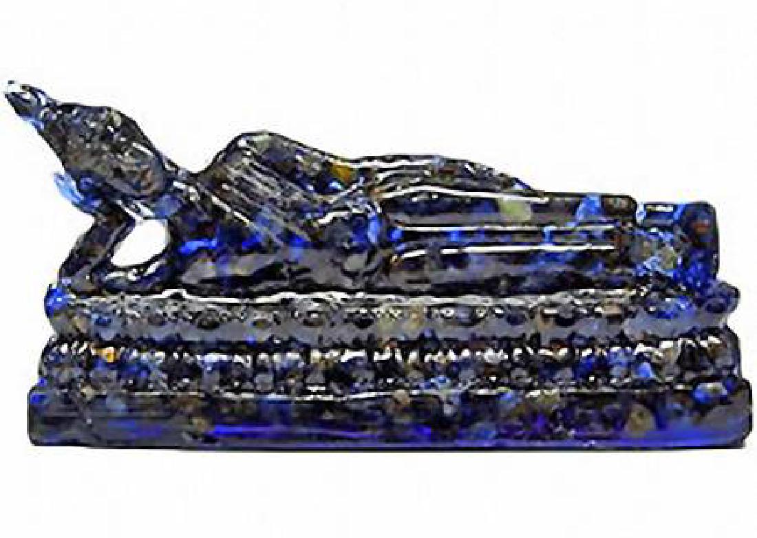 400.00ct. Blue Sapphire Reclining Buddha Statue: Scarce piece; made of bonded translucent blue sapphire