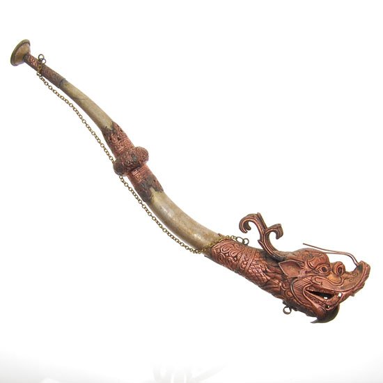 Vintage Nickel Brass Tibet Ritual Horn