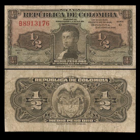 1948 Colombia 1/2 Peso Hi Grade Note RARE: RARE hi grade early issue