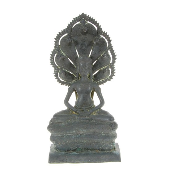 Antique Lanna Thai Buddha Naga Bronze 1800s: Excellent Lanna Thai Buddha under Naga (serpent); museum quality with excellent patina; late 1800s; 10"
