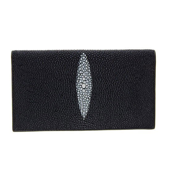 Unisex Stingray Hide Checkbook Wallet: Well made, hand-dyed brand new Stingray Hide black checkbook/wallet. 7" x 4" x 3/4" when folded. Dual inside sections, with multiple dividers and a smaller zippered section inside and one with multipl