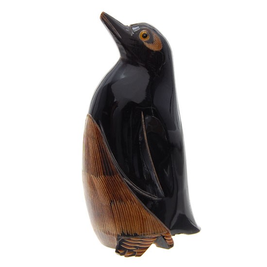 Water Buffalo Horn Scrimshaw Penguin RARE: Excellent piece; finely carved Thai WATERBUFFSCRIM in penguin image on water buffalo horn; 4"