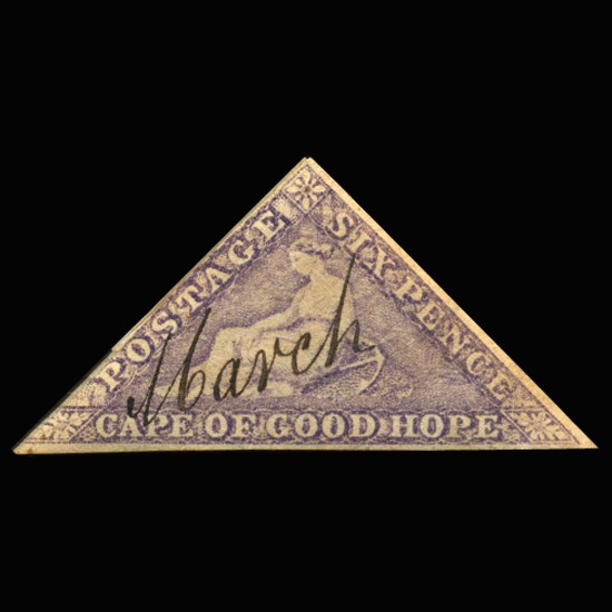 1855 Cape of Good Hope 6p Postal Stamp Hi Grade: Rare high grade piece; well-centered; Scott 5; $240BV; from an old-time German collection believed genuine but sold as-is bid accordingly