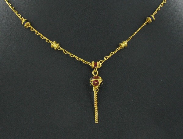 22k Gold Vermeil & Blue Enamel Necklace 16": Excellent well crafted piece