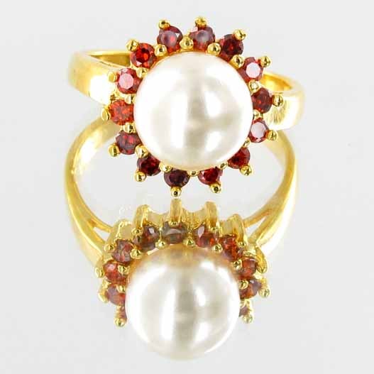 16ctw Lab Spessartite/Pearl 22k Gold Vermeil Ring: Stunning! Heavy gold layer