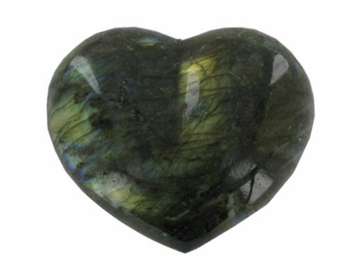 600ct Gem Grade Labradorite Polished Heart: Excellent hi-grade piece; Neon Peacock Colors