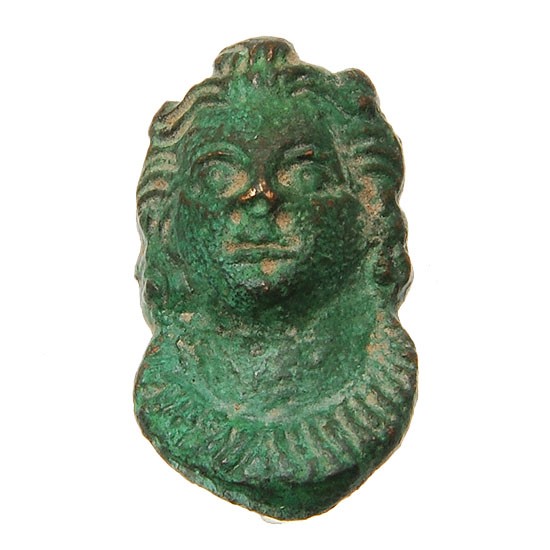 Rare Ancient Byzantine Bronze Face Pendant 700y/o: Rare intact late Byzantine pendant 2nd Bulgarian Empire with excellent patina; found intact in the Eastern Europe; approximately 1300 AD
