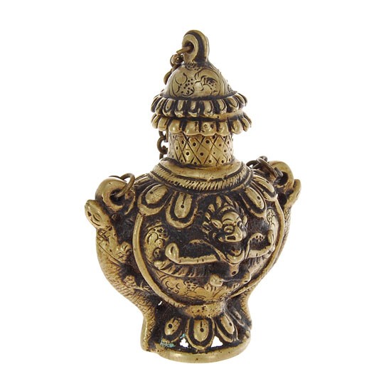 Antique Thai Garuda Brass Libation Bottle: Excellent original antique brass piece, akin to the modern day pocket flask, heavy 4"