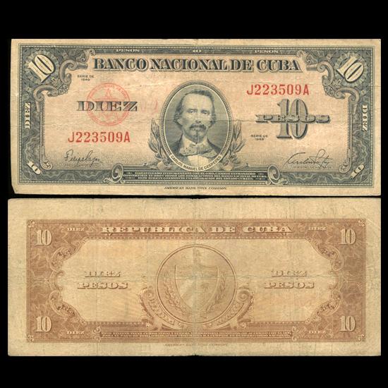 1949 Cuba 10 Peso Circulated Note: Scarce early circulated note