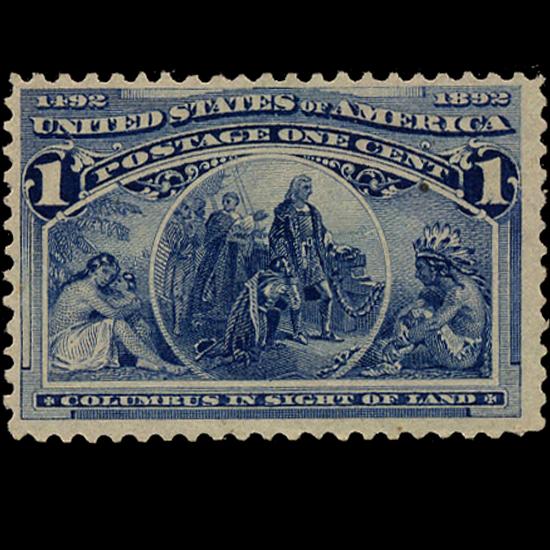 1892 US Colombian Exposition 1c Mint Stamp: Excellent mint hinged with no hidden faults