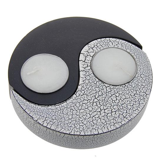 Hand Crafted Yin-Yang Black & White Candle Holder: Excellent hand crafted piece; 5";