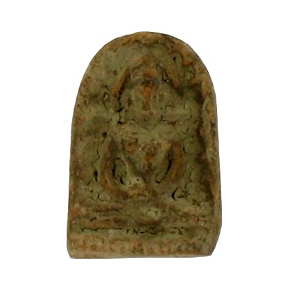 Antique 1900s Clay Buddha Thai Amulet: Excellent early piece in protective nickel case; 2"