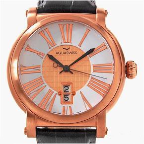 Aquaswiss Mens Rose Gold/SS Sport Watch: Brand Aqua Swiss men's stylish sport style watch with Rose Gold clad SS case; photo represents style- available color combos will be emailed to winning bidder; excellent new condition with leather ban