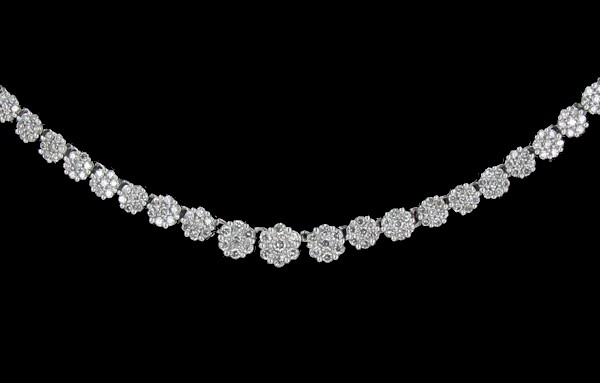 259 White Diamond 14k Gold Necklace Approx. 2ctw: Excellent new piece; Prong Set White Diamonds 15gm; 16" 1/2 ounce gold and 2 carats hi-grade white diamonds; gold value alone $400 then add the diamonds