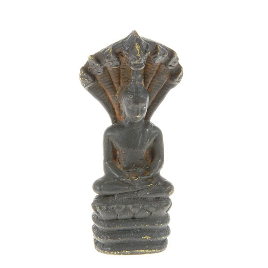 Antique Thai Bronze Buddha Under Naga: Excellent early 1900s bronze, museum quality, remaining evidence of gilding, Thai Buddha under Naga (serpent), 4"