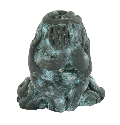 Antique 1900s See No Evil Buddha Thai Statue: Excellent early bronze piece; 1.5"