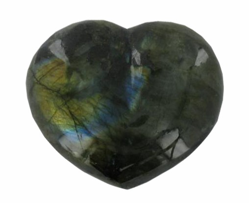 610ct Gem Grade Labradorite Polished Heart: Excellent hi-grade piece; Neon Peacock Colors