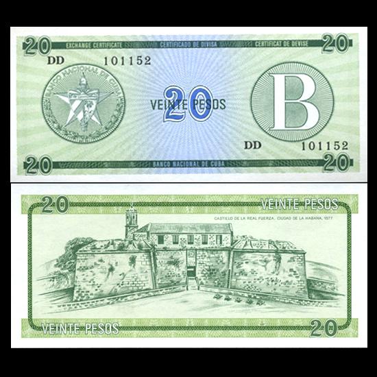 1985 Cuba 20 Peso Foreign Exch Unc Note Ser B: Scarce high grade issue