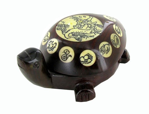 Chinese Inlaid Bone Turtle Compass: Excellent piece with intricate detail; 3"