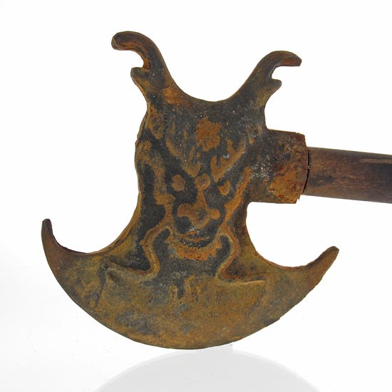 Vintage Chinese Old Bronze Axe: Excellent condition, new handle, nice patina, 15.5"