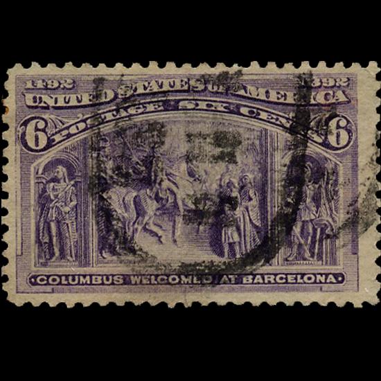 1892 US Colombian Exposition 6c Used Stamp: Excellent with light cancel and no hidden faults; Scott $25+premium