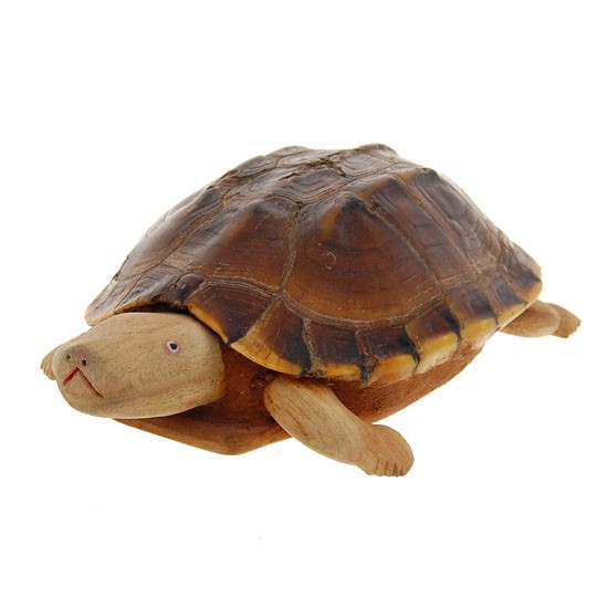 Handcarved Teak Turtle Real Turtle Shell: Excellent handcarved piece with turtle shell; 10"
