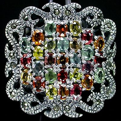 126ctw Top Sapphire Marcasite Sterling Ring: Excellent well-crafted piece; Gem with treatment