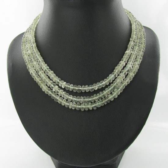 450ctw Natural Green Beryl Beads Necklace: Excellent piece; well cut and colored; with treatment unless noted