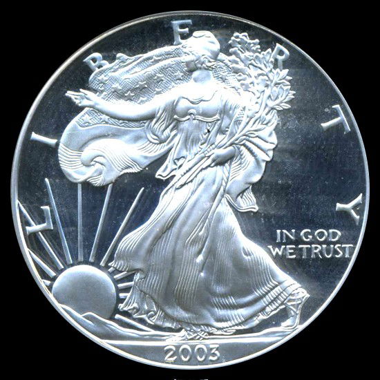 2003 Silver Eagle Graded Super Gem PROOF: ICG accurate PR70 graded; $650 BV