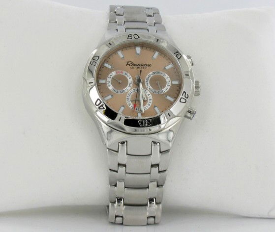 New Jacot Mens CHRONO Style Watch Retail $2495: Brand New men's stylish sport CHRONOGRAPH style watch in excellent new condition with 24-hour, day , and date dials; stainless case and band; box and papers; retail $2495