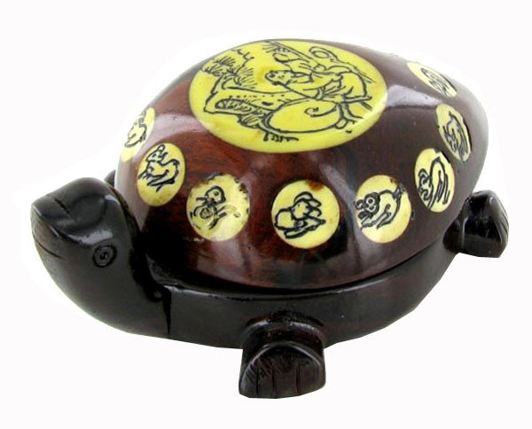 Chinese Inlaid Bone Turtle Compass: Excellent handcarved piece; 4"