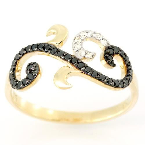 0.43Ct 35 Black & 8 White Diamond Ring 9K Gold: Excellent well-made NEW piece