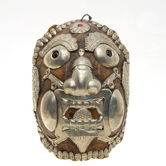 Tibet Turtle Shell Ritual Mask: Excellent large Tibet ritual piece; 8.5"