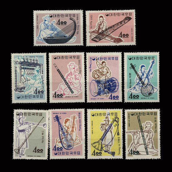 1963 Korea 10pc Musical Stamp Set Mint: Excellent with never-hinged gum and no hidden faults; Gibbons ú67+