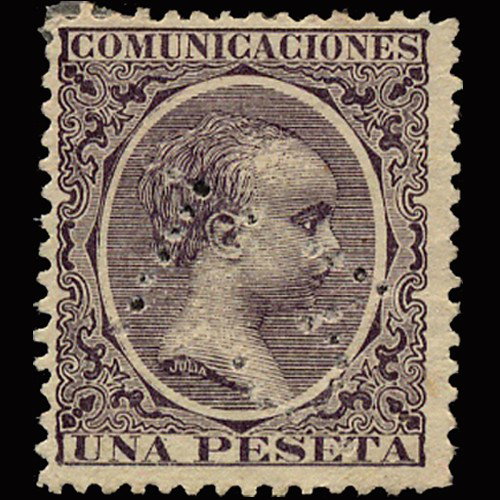1889 RARE Spain 1p Dark Violet Mint Stamp: Excellent with perfin; no gum and no hidden faults; Gibbons ú55
