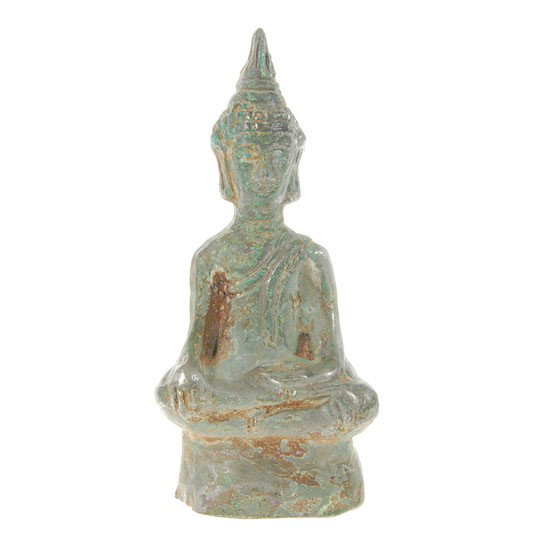 Antique Thai Silver Lead Buddha: Excellent museum quality antique mid-1800s silver and lead (and bronze?) Chieng Rung style Buyddha; 5"