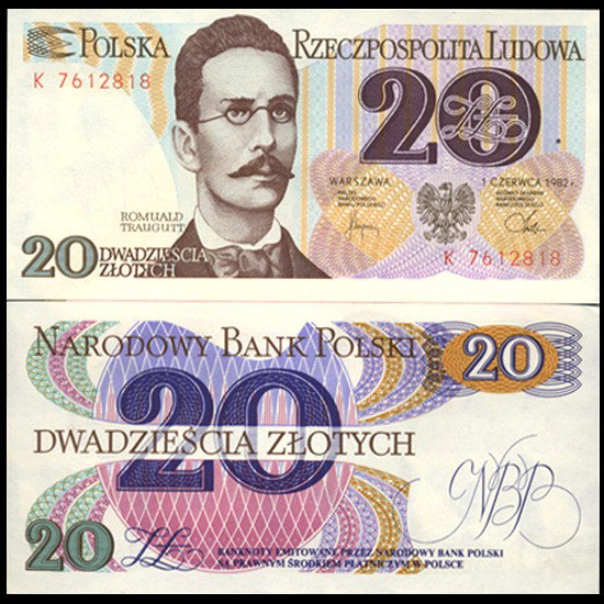 1982 Poland 20 Zlotych Crisp Unc Note: Scarce Soviet occupation issue crisp unc!