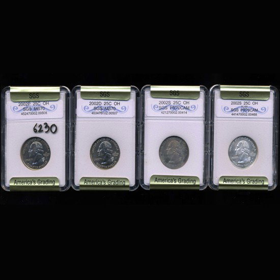 2002 Ohio Graded Quarter Set of 4 GEMS: Graded PR/MS70 4 pieces; all look super GEM