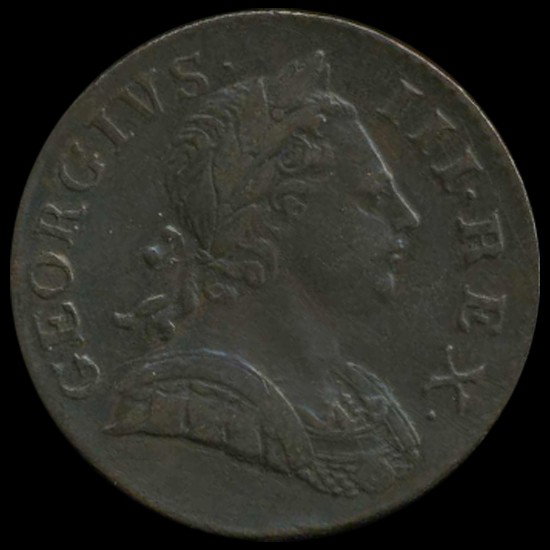 1770 US Colonial British George III Halfpenny XF+: RARE 300 year old high grade; SPINK $350