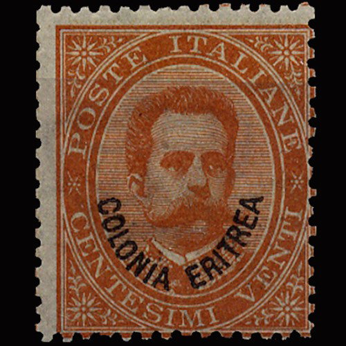 1892 Eritrea Italian Colony 20c Orange Mint Stamp: Excellent & RARE with only light hinge marks on otherwise pristine gum and no hidden faults; Scott $300+premium