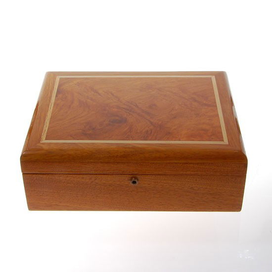 Inlaid Burl Box Handmade Rare Teak Wood: Beautiful Craftsmanship; Rare Inlaid Burl Wood; with key lock 10.5" X 8" X 3.5"