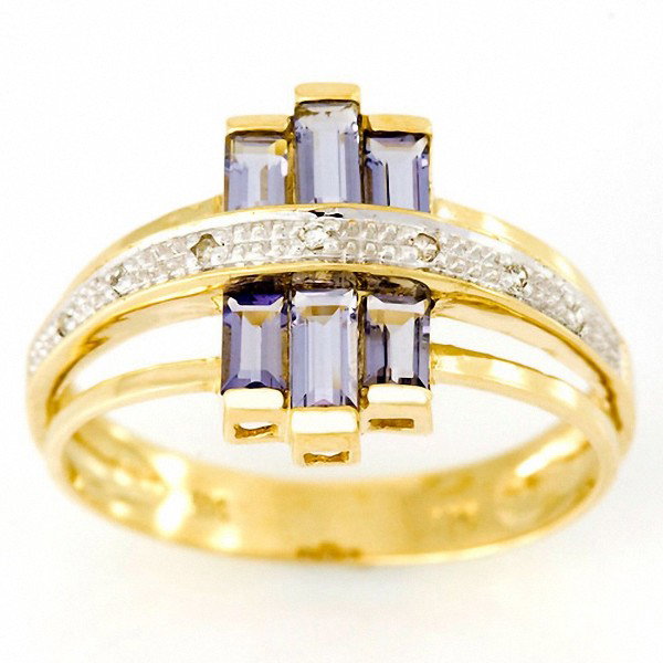 1.40ct Natrl Iolite Genuine Diamond Ring 9k Gold: Excellent NEW well crafted piece; full retail 10 to 20 times our opening bid